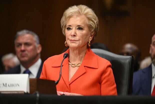 Linda McMahon arrives to testify before the Senate Health, Education, Labor and Pensions Committee on her nomination to be education secretary at Capitol Hill in Washington, D.C., on Feb. 13, 2025. 