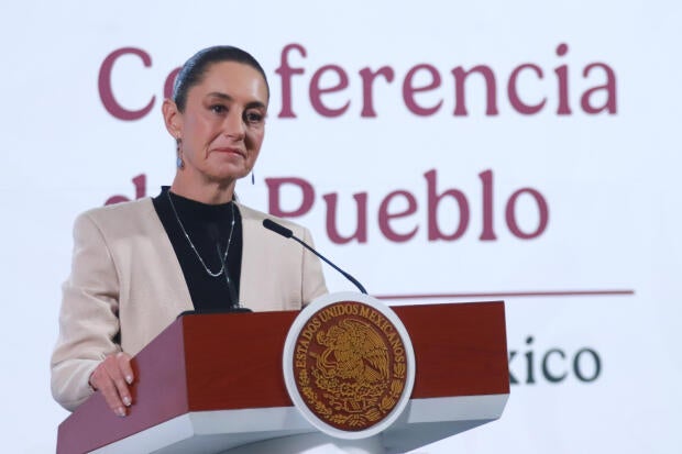 Mexico's President Claudia Sheinbaum Pardo, speaking during 