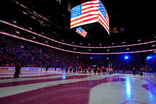 U.S.-Canada hockey match descended into chaos with 3 fights in first 9 seconds, booing of American anthem