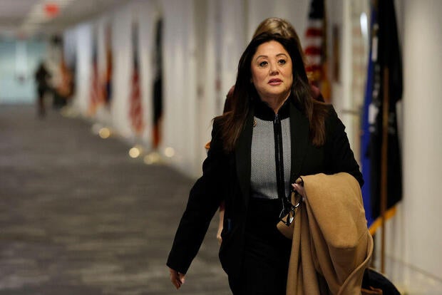 Rep. Lori Chavez-DeRemer walks to a meeting with Sen. Lisa Murkowski in the Hart Senate Office Building on Dec. 18, 2024, in Washington, D.C. 