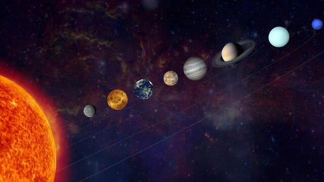 The solar system in a line 