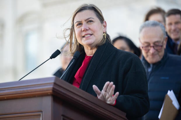 Sen. Elissa Slotkin speaks at a press conference with other Democratic senators on priorities for the 119th Congress in Washington, D.C., on Jan. 9, 2025. 