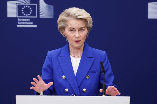 European Commission President Ursula von der Leyen makes a statement in Brussels