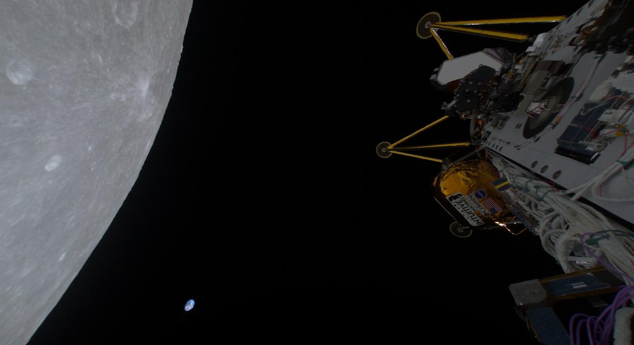Moon lander from Intuitive Machines touches down, but apparently tips ...