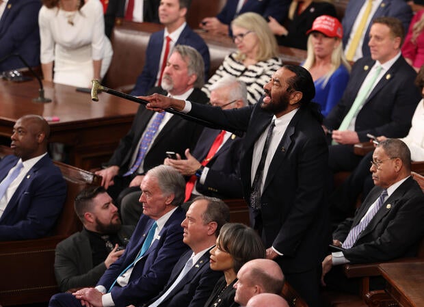 Rep. Al Green shouts out as President Trump addresses a joint session of Congress at the U.S. Capitol on March 04, 2025 in Washington, DC. 