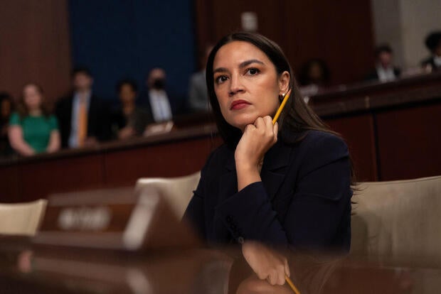 Democratic Rep. Alexandria Ocasio-Cortez of New York listens during a House Oversight Committee hearing on sanctuary cities in Washington, D.C., on March 5, 2025. 