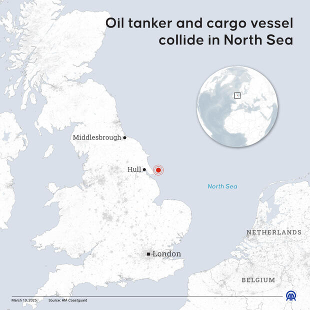 Oil tanks and cargo ship collide in the North Sea 