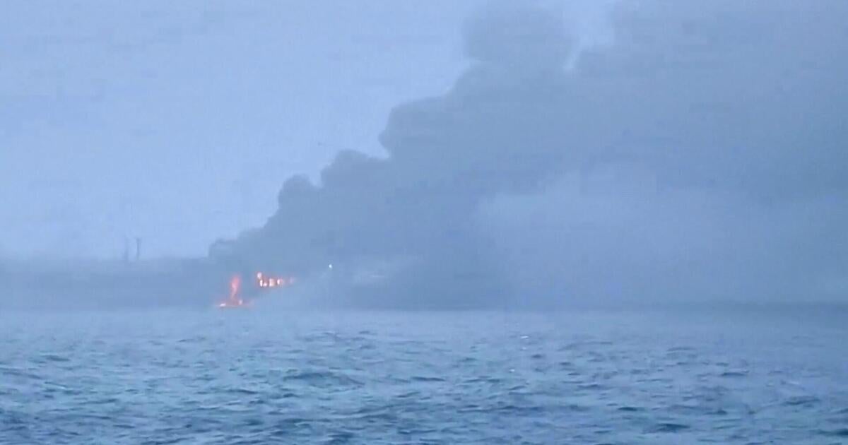 Oil tanker and cargo ship collide, causing fiery explosion