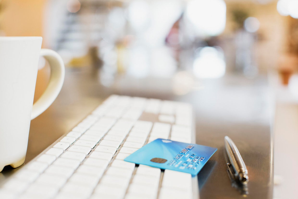 Close up of credit card on keyboard 