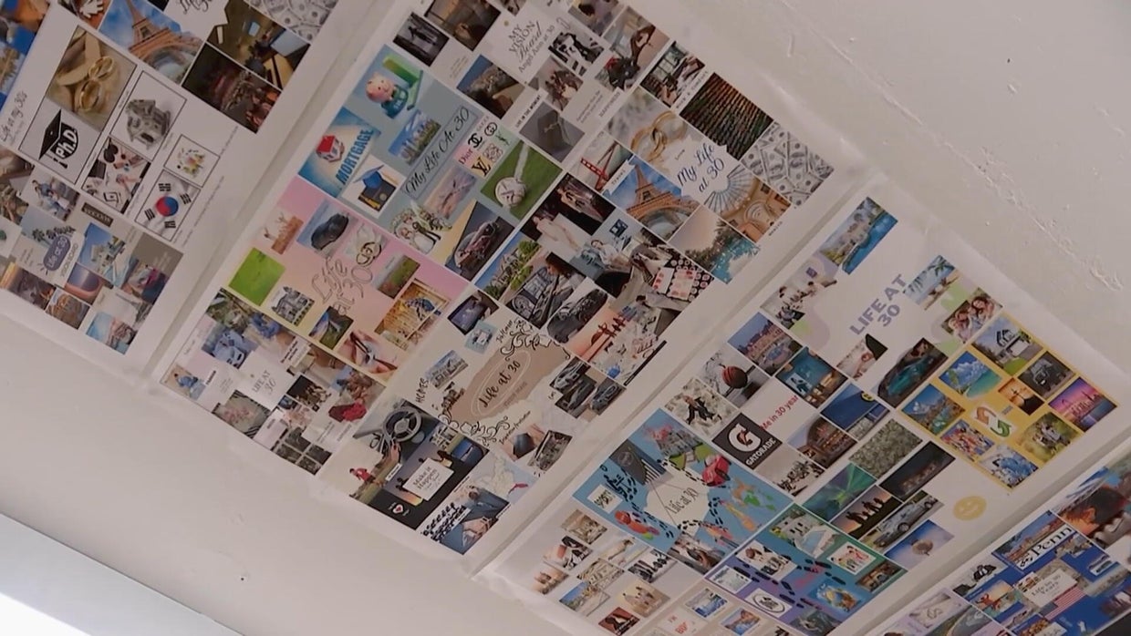 Vision boards hanging in Steve Novosel's financial literacy classroom 