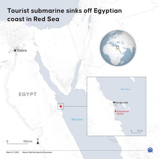 Tourist submarine sinks off Egyptian coast in Red Sea