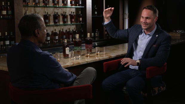 Bill Whitaker with Dan Callaway, the Bardstown Bourbon "master blender"