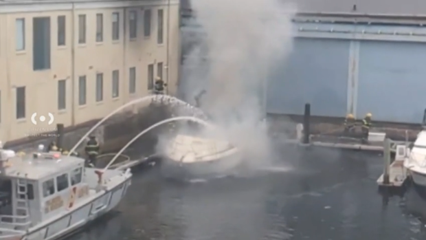 Citizen Video of boats putting out a fire in the Pier 5 Marina