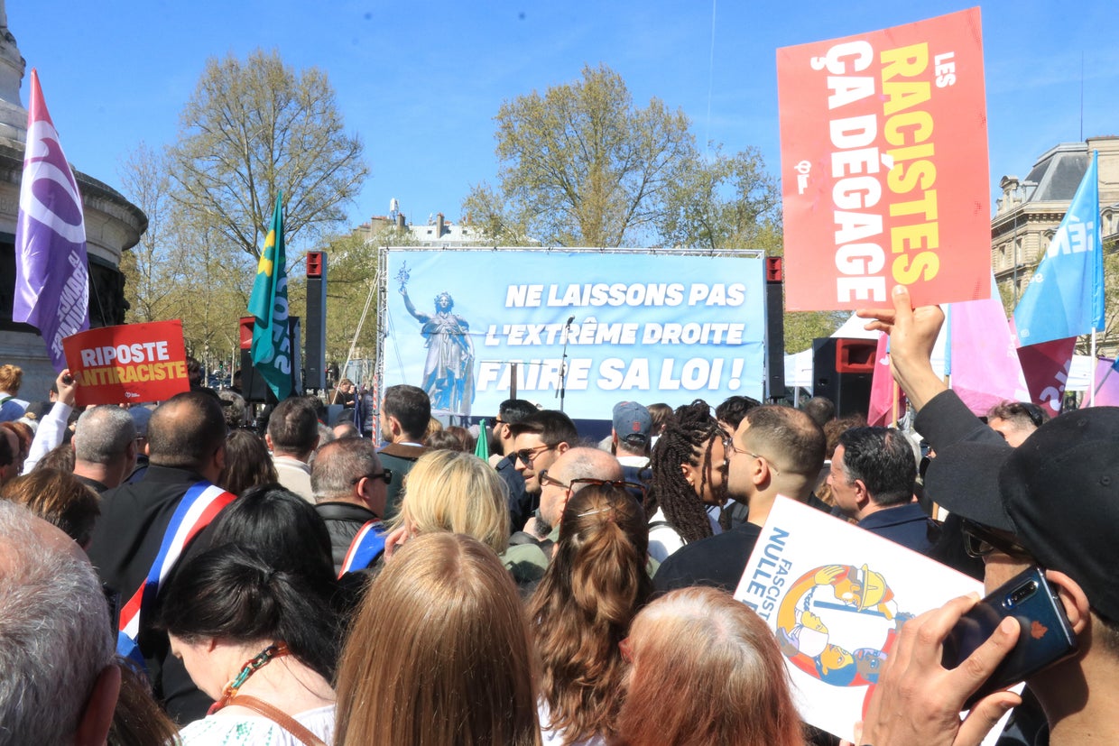 A large crowd fills Place de la Republique in Paris during a demonstration organized by Unbowed France and The Ecologists