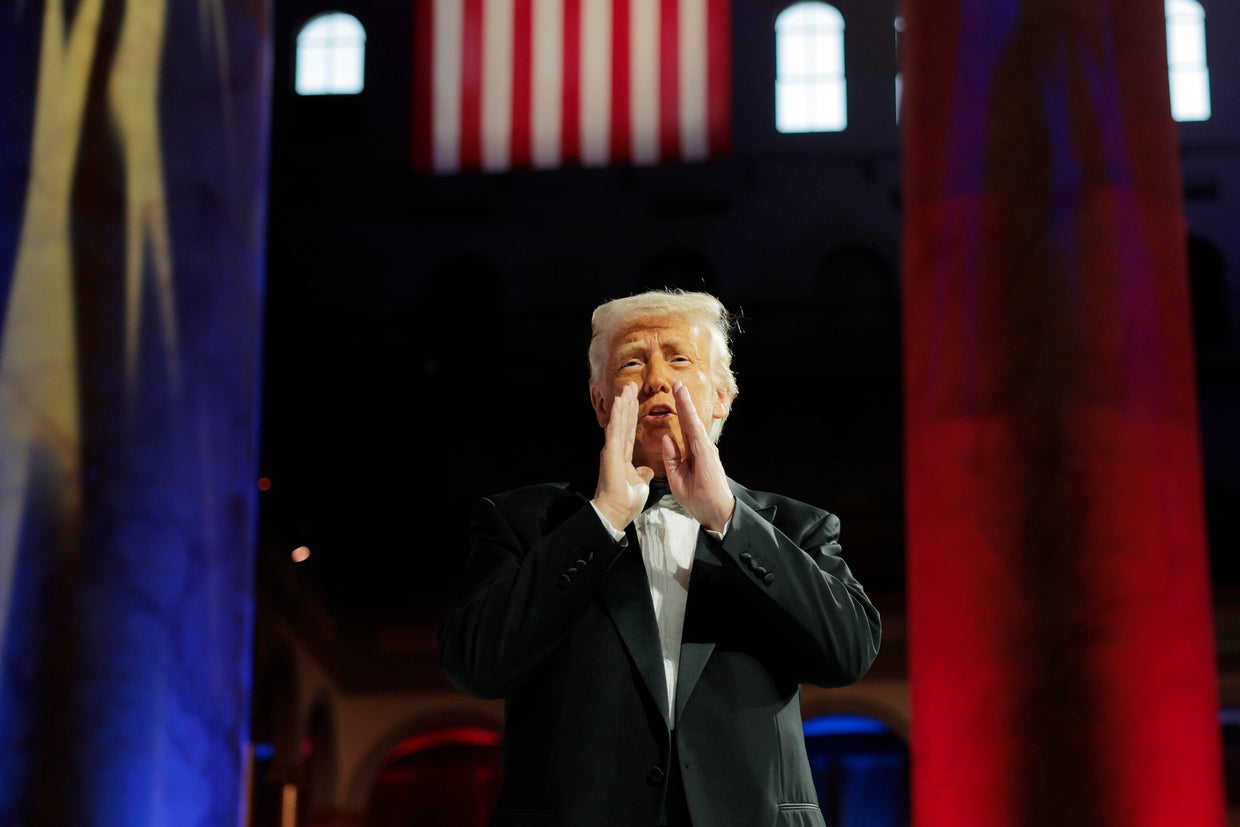 President Trump arrives to speak at the National Republican Congressional Committee (NRCC) dinner at the National Building Museum on April 08, 2025 in Washington, DC.