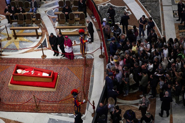 Pope Francis is in the state in the Basilica of San Pedro in the Vatican