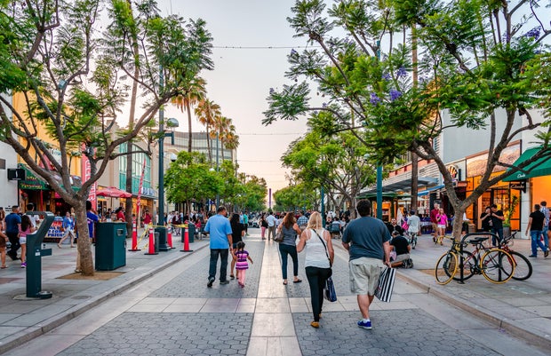 The Third Street Promenade in Santa Monica, California. 