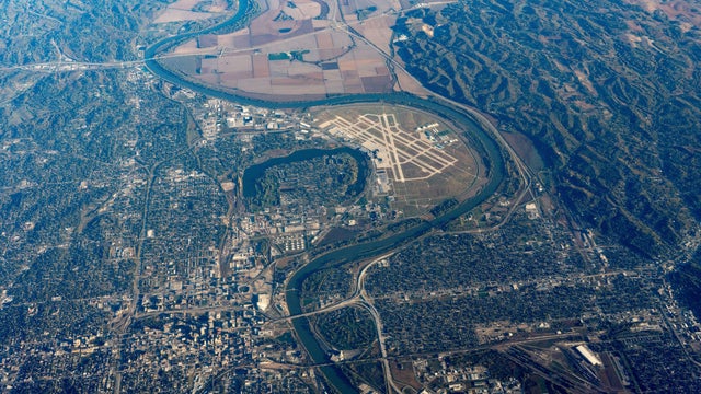 Aerial view of Omaha, Nebraska and Missouri River 