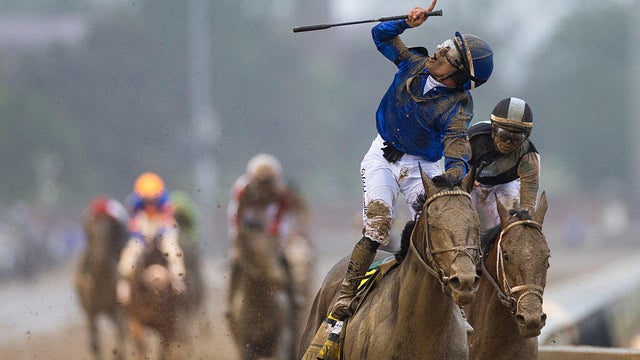 Journalism runs on the track during morning training in preparation for the Kentucky Derby at Churchill Downs on April 25, 2025, in Louisville, Kentucky. 