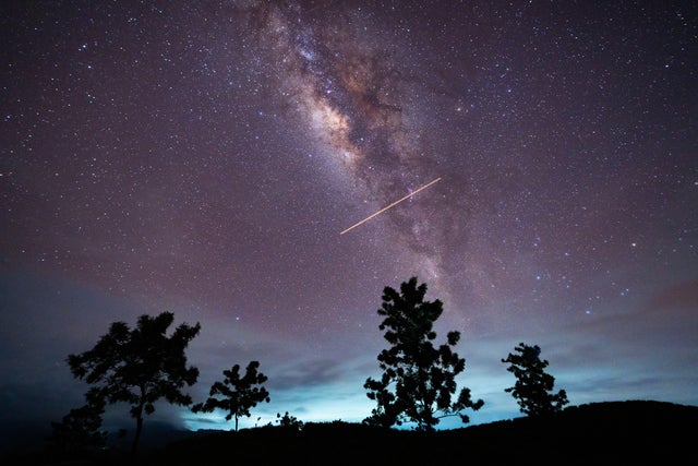 Eta Aquarids Meteor Shower Appears In The Night Sky. 