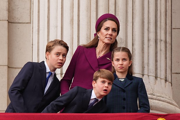 The Royal Family Watch Military Procession To Mark The 80th Anniversary Of VE Day