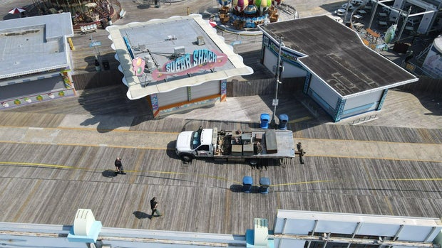 Overhead shot of the truck that broke through the Wildwood boardwalk near Sugar Shack 
