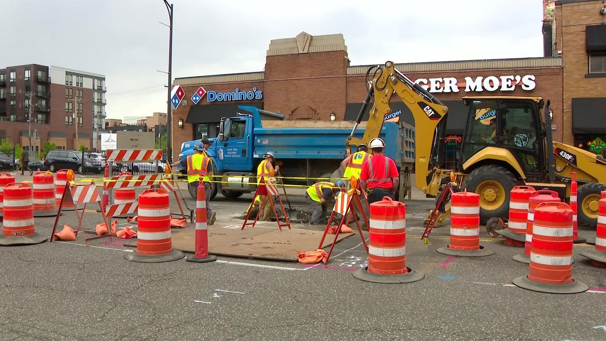 Sinkhole closes down part of West 7th Street in downtown St. Paul - CBS ...