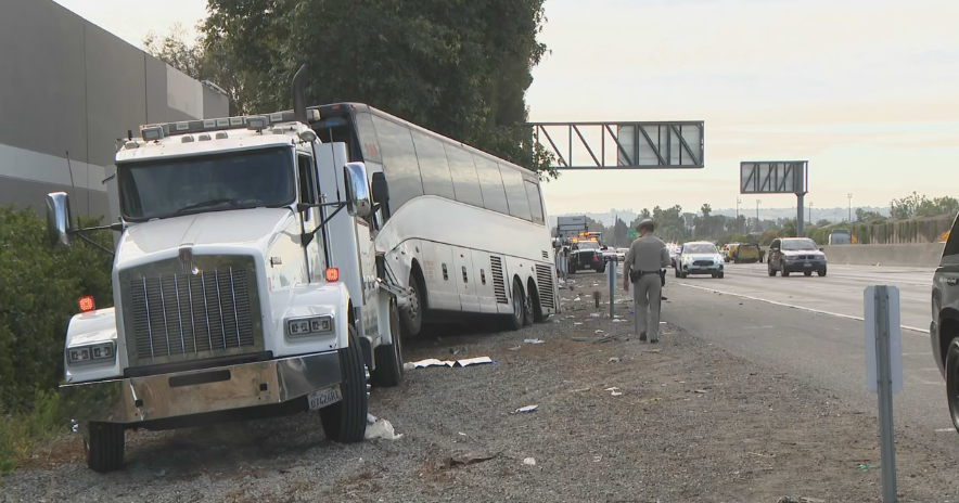 1 dead, dozens injured in California freeway tour bus crash in Hacienda Heights