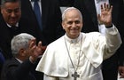 Pope Leo XIV attends an audience to journalists in Vatican 