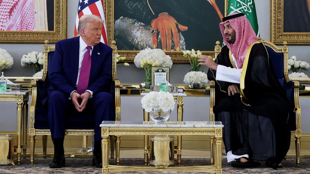 President Trump meets with Saudi Crown Prince Mohammed bin Salman as he arrives at King Khalid International Airport on May 13, 2025, in Riyadh, Saudi Arabia. 
