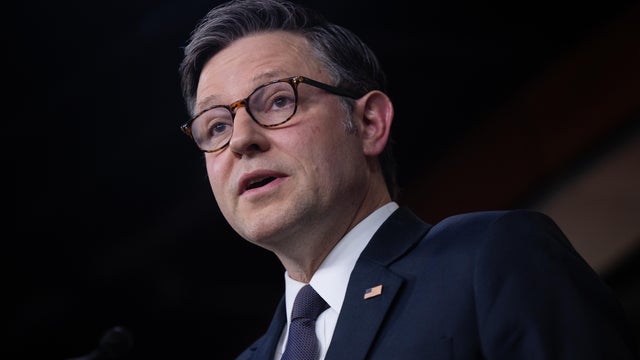 Speaker of the House Mike Johnson speaks at a press conference with other members of House Republican leadership in Washington, DC on May 6, 2025. 