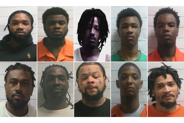 From top left, DKenan Dennis, Gary Price, Robert Moody, Kendell Myles and Corey Boyd are seen in a combination of photos provided by the Orleans Parish Sheriff's Office. From bottom left, Lenton VanBuren, Jermaine Donald, Antoine Massey, Derrick Groves an