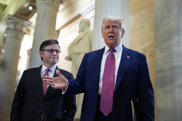 President Trump Attends GOP House Caucus Meeting On Capitol Hill As Budget Bill Faces Resistance