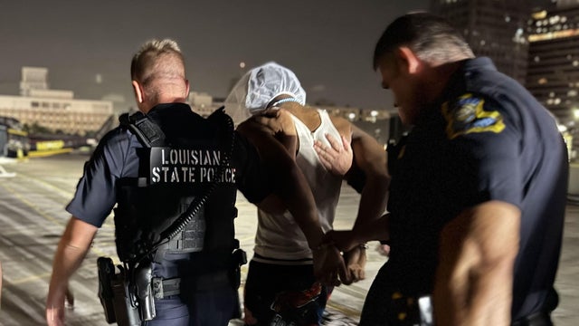 Corey Boyd is seen being transported by the Louisiana State Police after he was taken into custody, in a photo posted to social media May 21, 2025. 