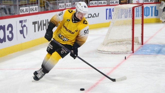 Severstal Hockey Club player, Mikhail Ilyin (99) seen in 