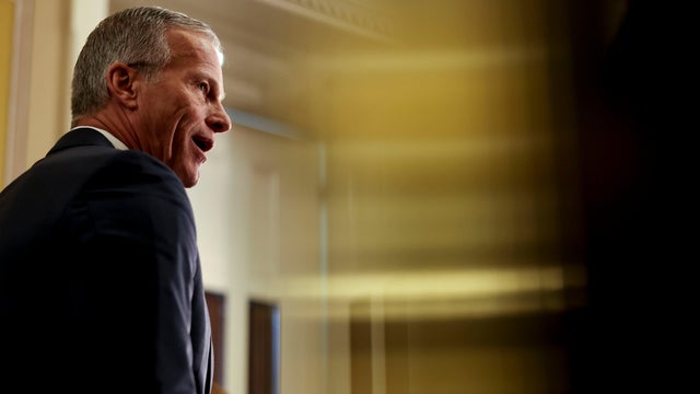 Senate Majority Leader John Thune, a Republican from South Dakota, speaks during a news conference following the weekly Republican policy luncheon at the US Capitol in Washington, DC, US, on Tuesday, Feb. 11, 2025. 