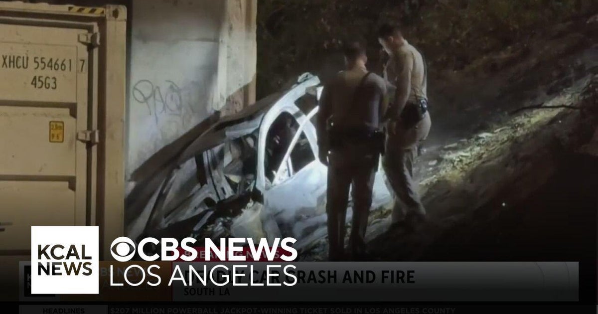 Car explodes into flames after crashing off 105 Freeway in South LA ...