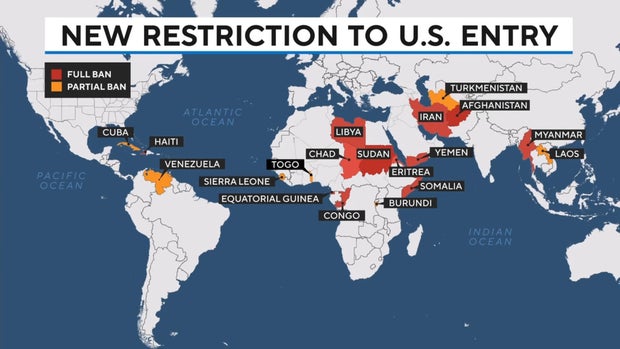 President Trump announced that the U.S. would bar entry to nationals from 12 countries, and restrict seven more, citing national security concerns