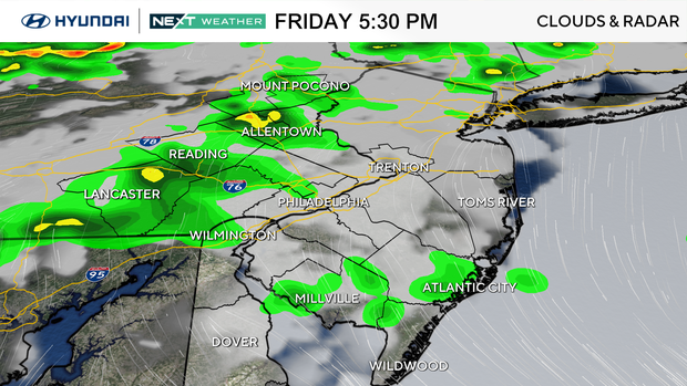 Scattered thunderstorms rolling in from the west 