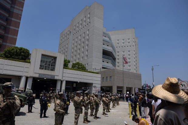 Protesters clash with law enforcement in downtown Los Angeles near the Federal Building  and the Metropolitan Detention Center due to the immigration raids in L.A. 