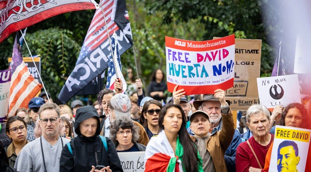 Hundreds rally at Boston City Hall to protest ICE raids, arrest of union leader in Los Angeles 
