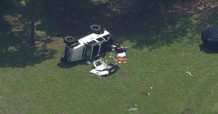 Emergency vehicles respond to SUV crash on Southern State Parkway 