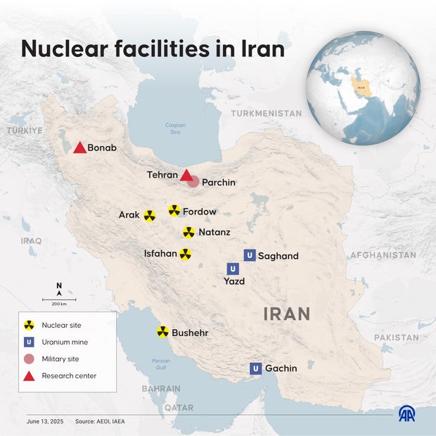Map shows nuclear facilities in Iran