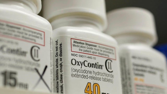 Bottles of prescription painkiller OxyContin made by Purdue Pharma LP sit on a shelf at a local pharmacy in Provo, Utah, April 25, 2017. 