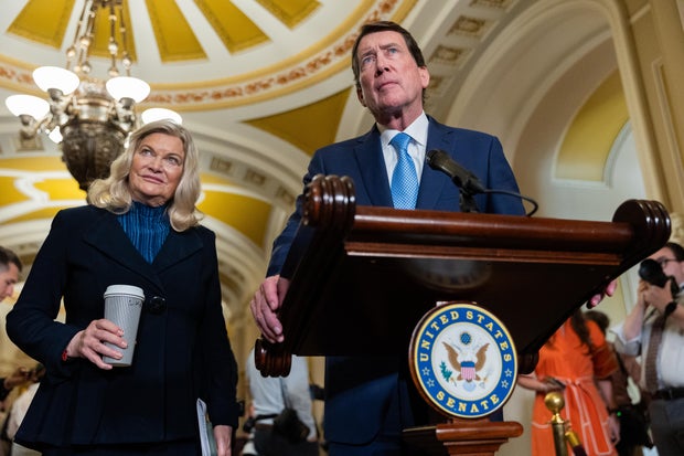 Senator Bill Hagerty, a republican of Tennessee, speaks at a press conference with other members of the Senate republican conference, after lunches in weekly politics, in Washington, DC on May 20, 2025.