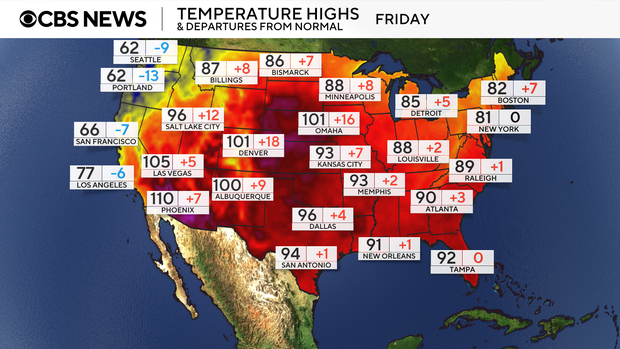 Maps show heat wave forecast across U.S. Here's what to know. Friday's high temperatures across the U.S.
