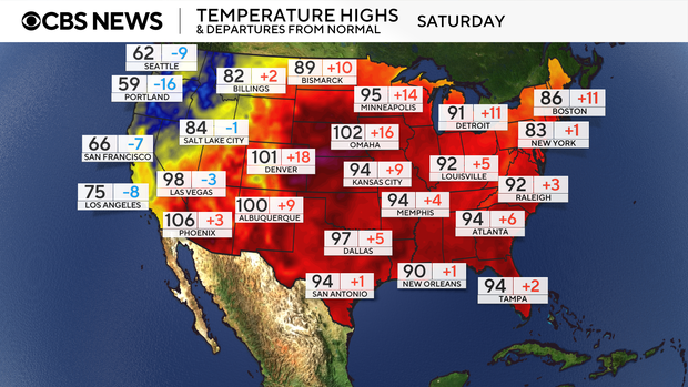 Maps show heat wave forecast across U.S. Here's what to know. saturday-natl-highs.png