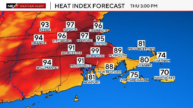 Heat advisory for Boston, most of Massachusetts today. Map shows severe ...