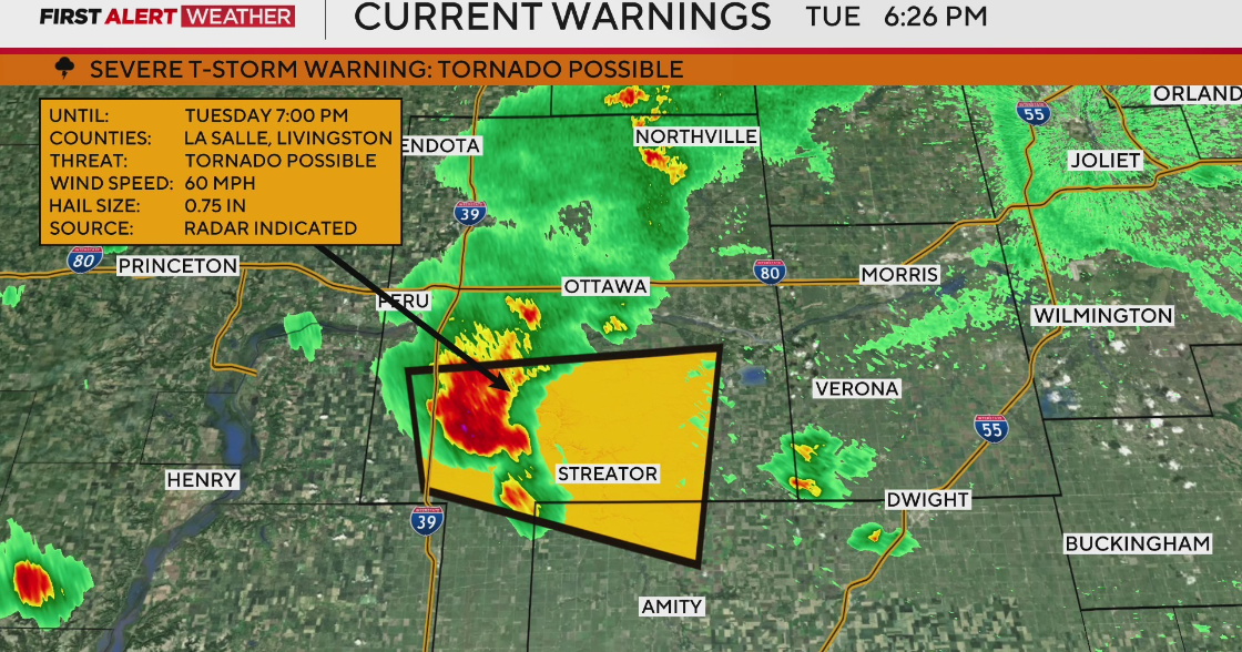 Severe storms pop up in Northern Illinois, prompting warning 