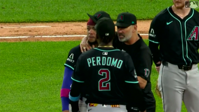 Ketel Marte, No. 4 of the Arizona Diamondbacks, walks off the field in the second inning against the Colorado Rockies at Coors Field on June 21, 2025, in Denver, Colorado. 